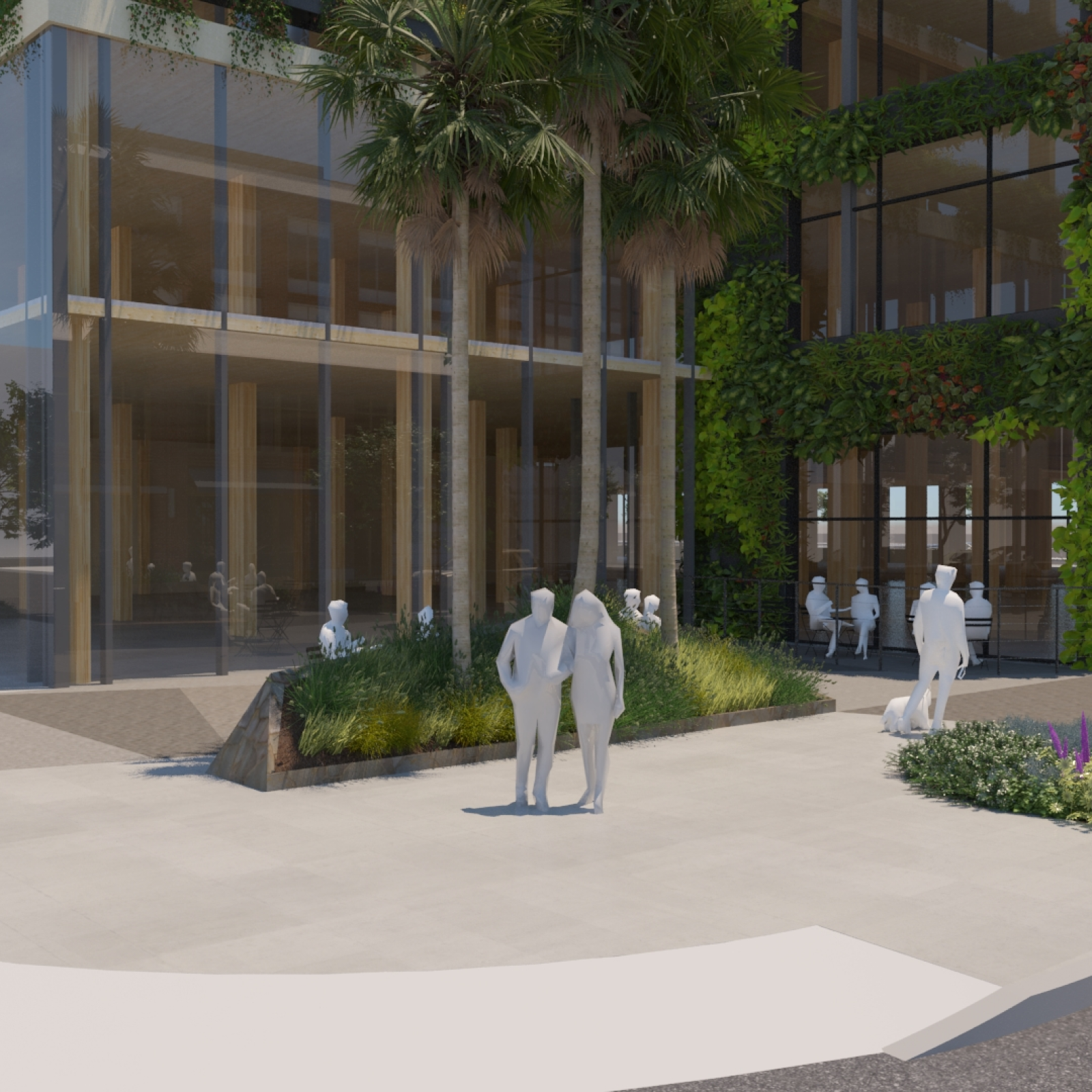 render of pedestrians outside of 4th and B building